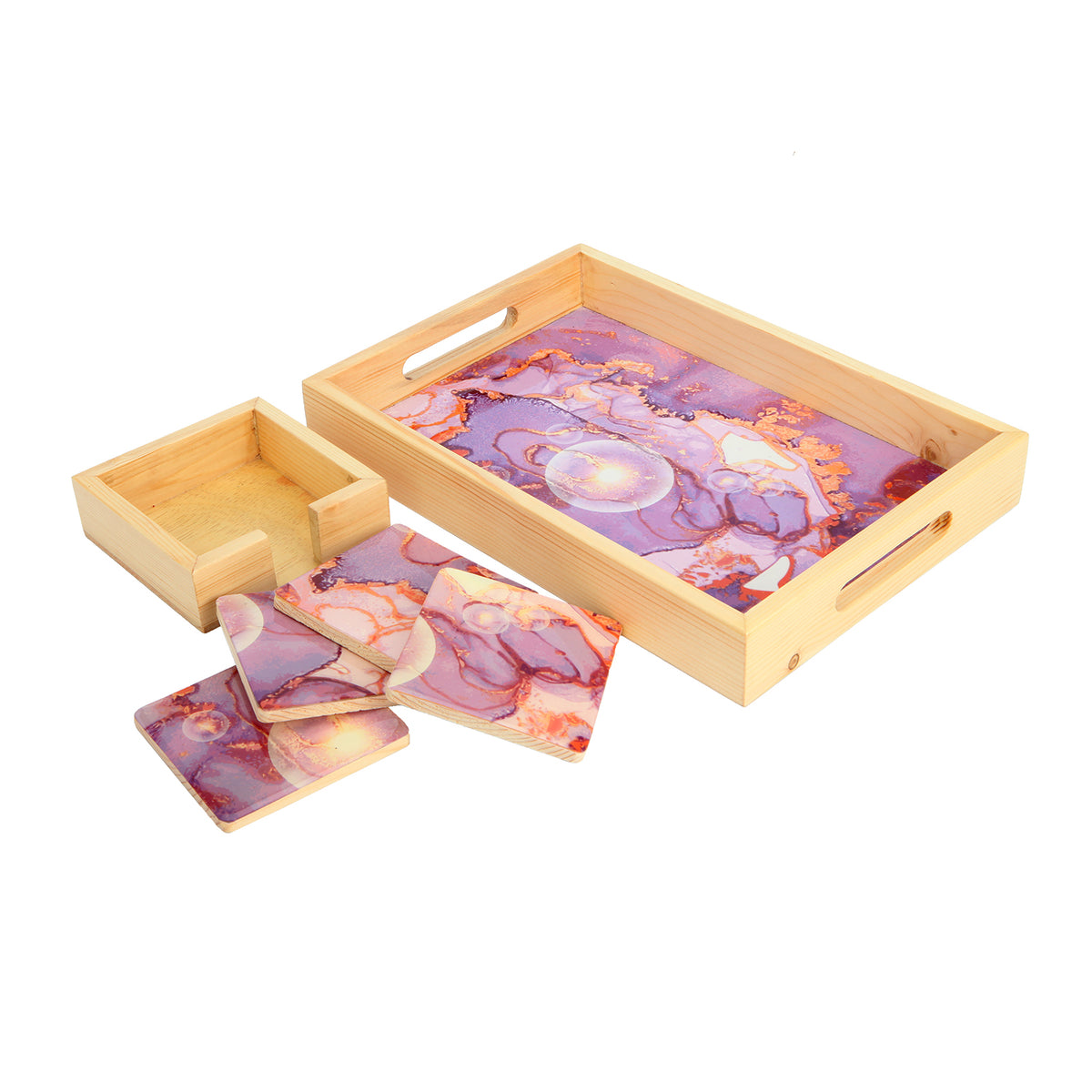Wood Serving Tray Geode Art Print Resin Lamination | Tray