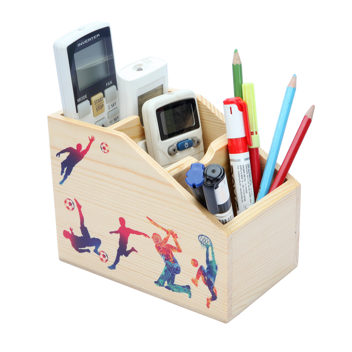 Wood Remote Holder With Sports Print | Home / Office Organisers
