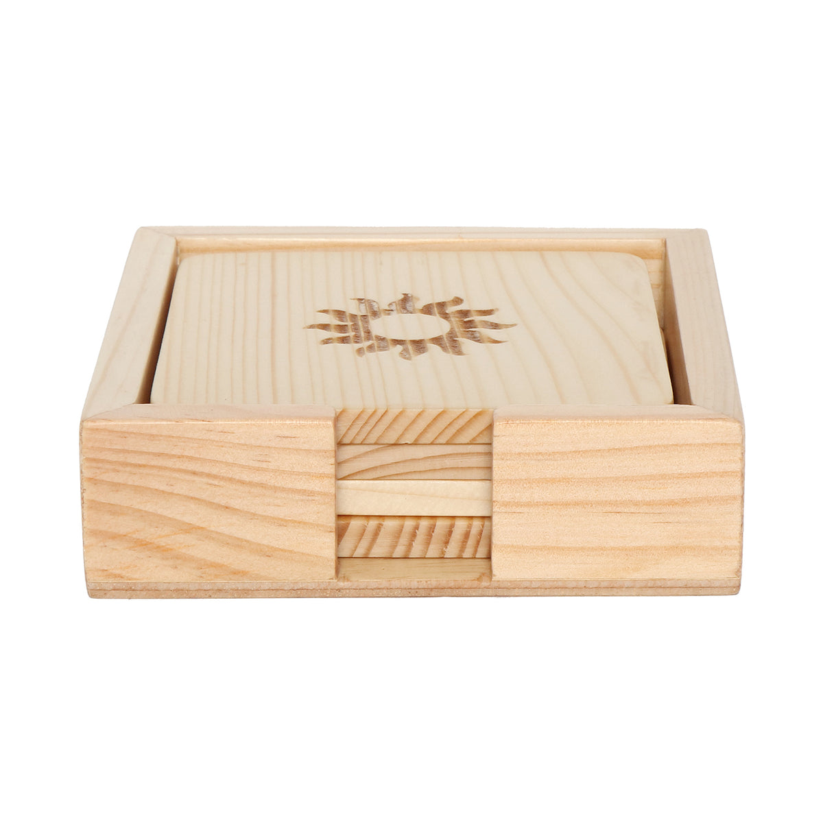 Wood Coaster Sun Motif Carving Set Of 4 With Stand | Tea & Table Coaster