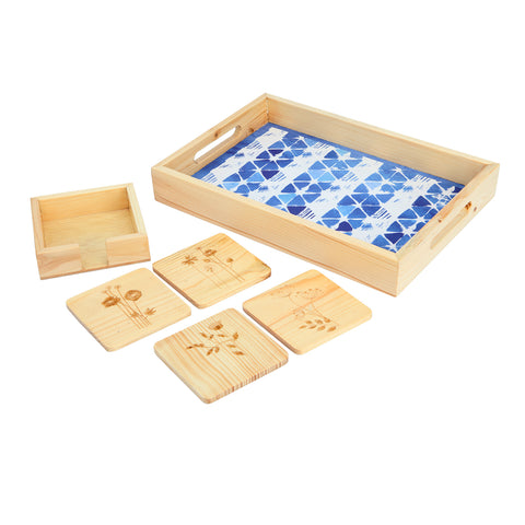 Wood Coaster Flower Motif Carving Set Of 4 With Stand | Tea & Table Coaster