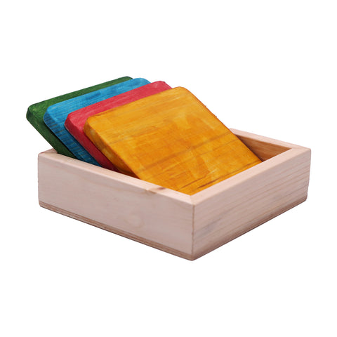 Wood Coaster Hand Painted Multi Colour Set Of 4 With Stand | Tea & Table Coaster