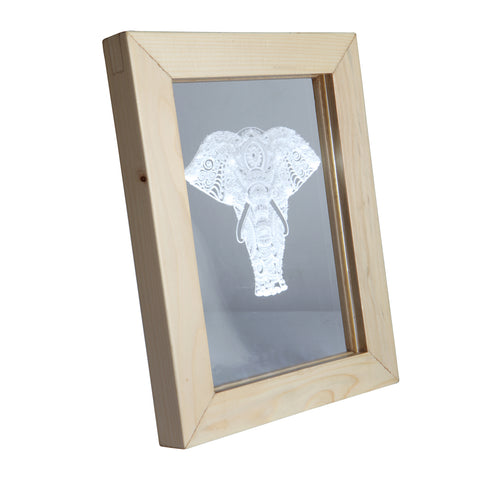 Wood Led Frame With Acrylic Carved Elephant Design | Night Lamps
