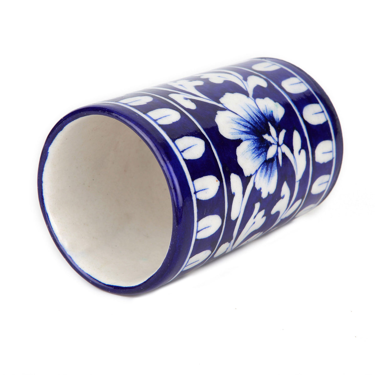Blue Pottery Hand Painted Floral Motif Utility Holder | Home / Office Organisers