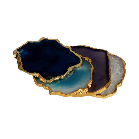 Natural Agate Dyed Colour Gold Edge Coaster Set Of 4 | Tea & Table Coaster